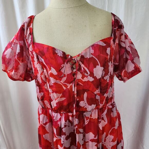 Torrid Midi Cotton Clip Dot Lace Up red Cottagecore Boho Dress 2X fairy peasant - Picture 4 of 10